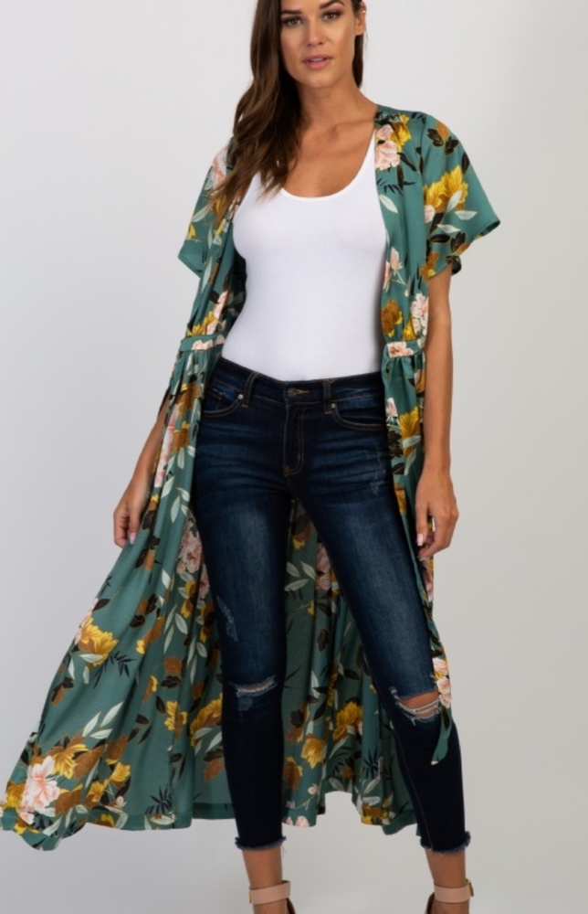 Teal Tie front kimino